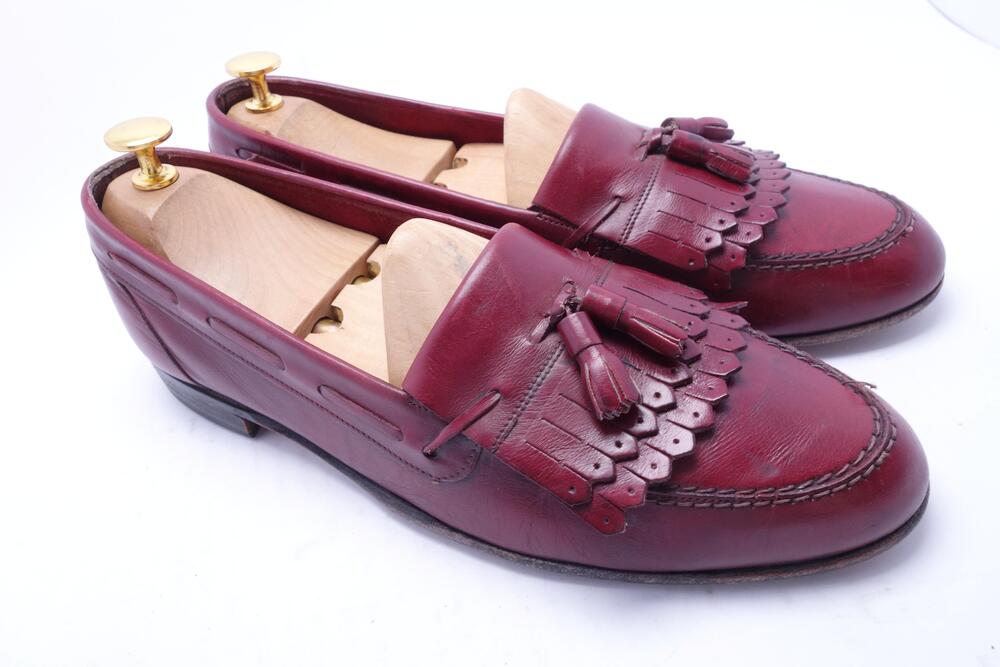 Bally Loafer Shoes Mens Size 9.5 Red Leather Tassel Made Switzerland Slip On